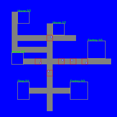 A basic 2-dimensional rendering of a grid-based city